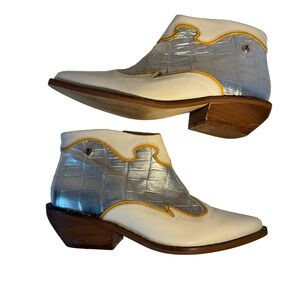Zappa Metallic Silver Western Ankle Boots EU 35 / US 5 Leather Cowgirl